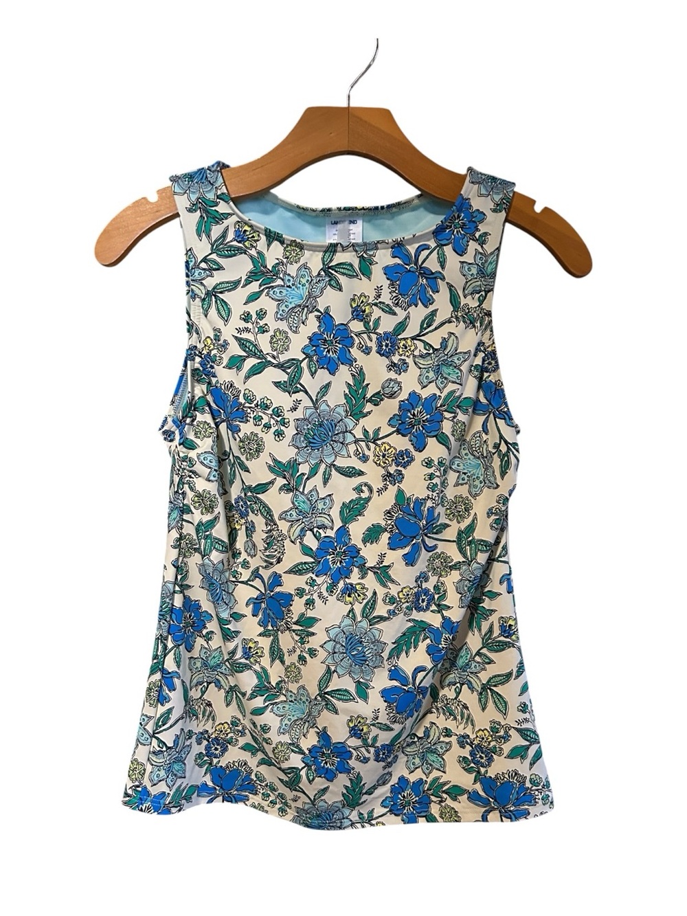 NWT Lands’ End High Neck Floral Tankini Pool Shirt Swimsuit Cream/Blue Size 4